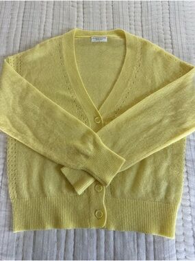 Soft V-Neck Button Cashmere Cardigan in Lemon Yellow, Small
